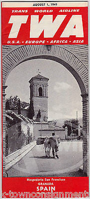 TRANS WORLD AIRLINE VINTAGE TWA SPAIN FLIGHT GRAPHIC SCHEDULE TIMETABLE BROCHURE - K-townConsignments