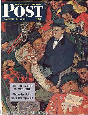 TRAIN SKI TRIP CROWD NORMAN ROCKWELL VINTAGE GRAPHIC POST MAGAZINE COVER PRINT - K-townConsignments