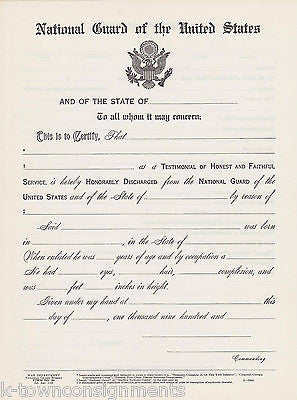 US NATIONAL GUARD VINTAGE UNUSED HONORABLE DISCHARGE CERTIFICATE DOCUMENT - K-townConsignments