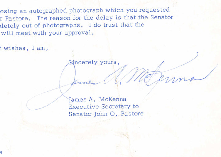 James McKenna Autograph Signed Congress Atomic Energy Committee Letter 1965