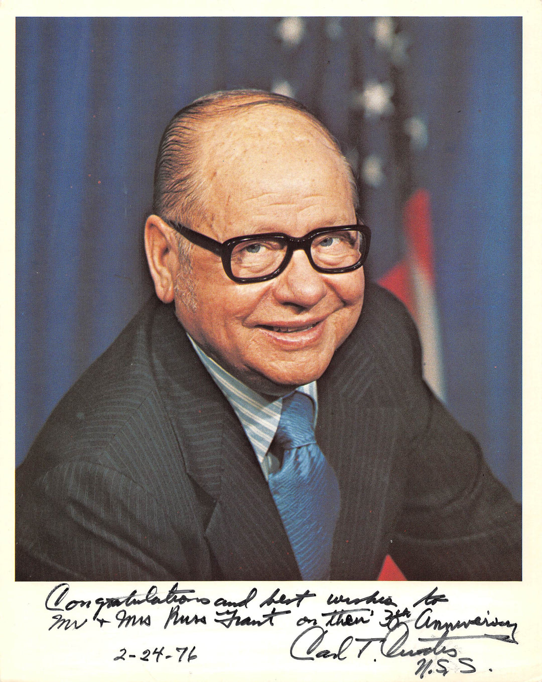 Carl Curtis Nebraska Senator Vintage Autograph Signed Political Photo