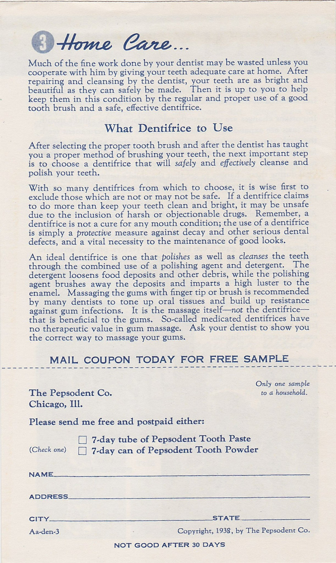 3 Rules for Healthy Teeth Vintage Pepsodent Dental Hygiene Advertising Flyer