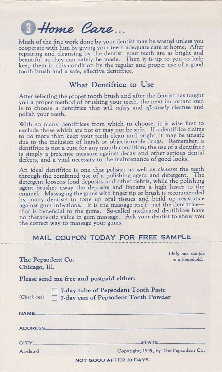 3 Rules for Healthy Teeth Vintage Pepsodent Dental Hygiene Advertising Flyer