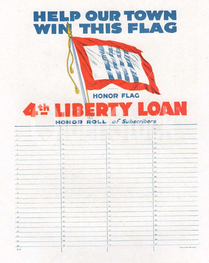 4th Liberty Loan Honor Flag Roll of Subscribers Vintage WWI Propaganda Poster Print