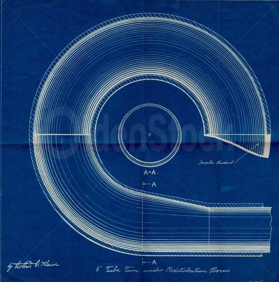 6" Tube Snail Shell Piping Antique Industrial Art Patent Blueprint by Arthur Klein