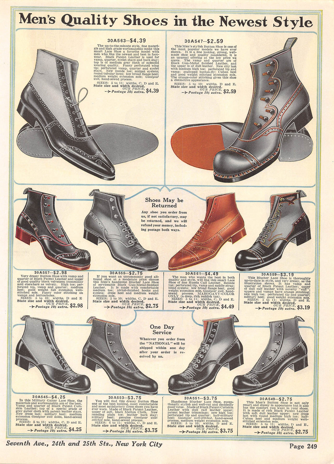 Men's Leather Boots Shoes Antique Graphic Art Fashion Advertising Print 1914