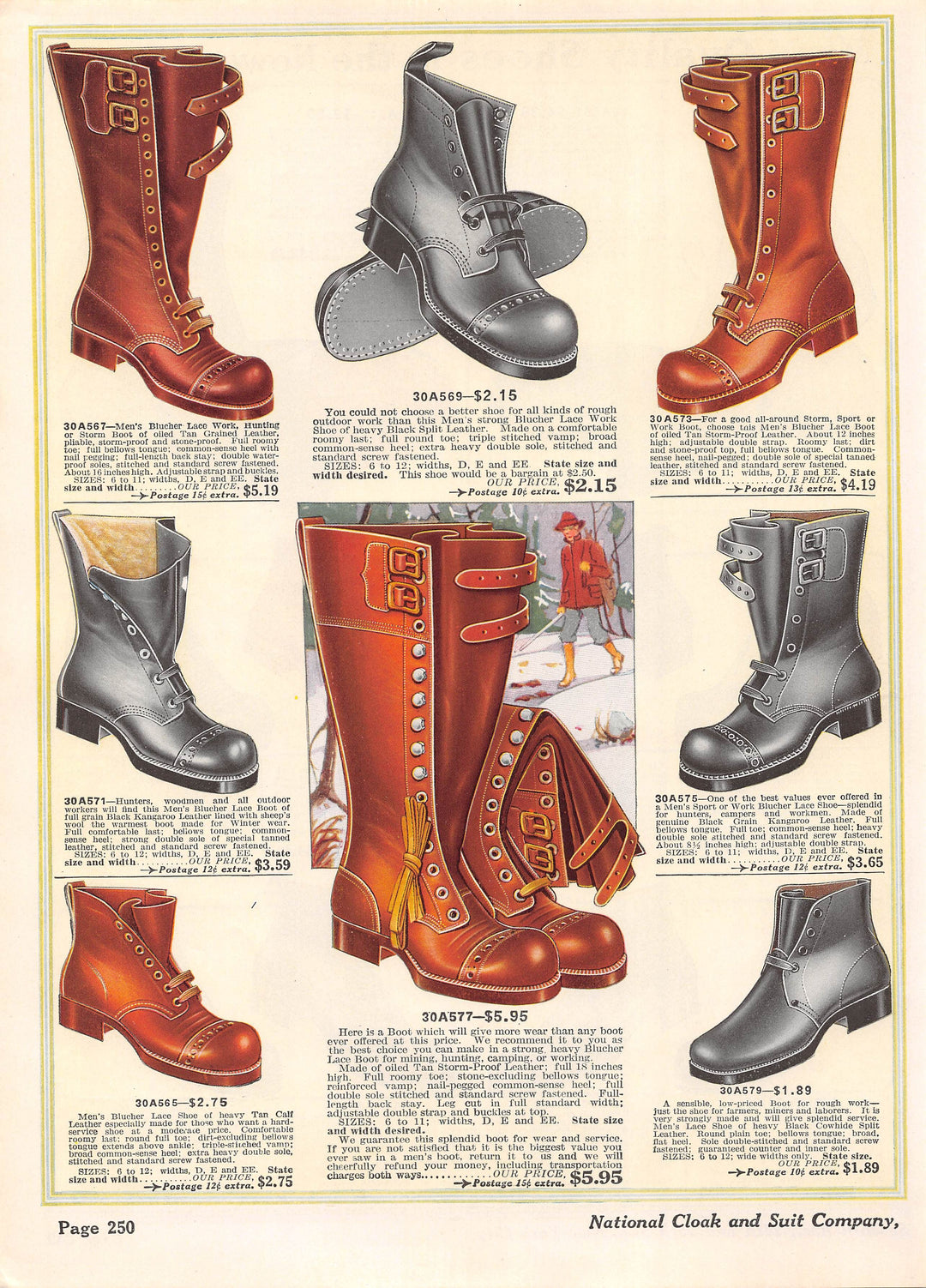 Men's Leather Boots Shoes Antique Graphic Art Fashion Advertising Print 1914