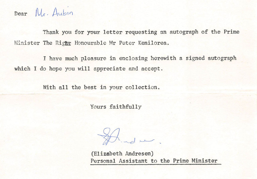 Peter Kenilorea Solomon Islands Prime Minister Autograph Signed Photo