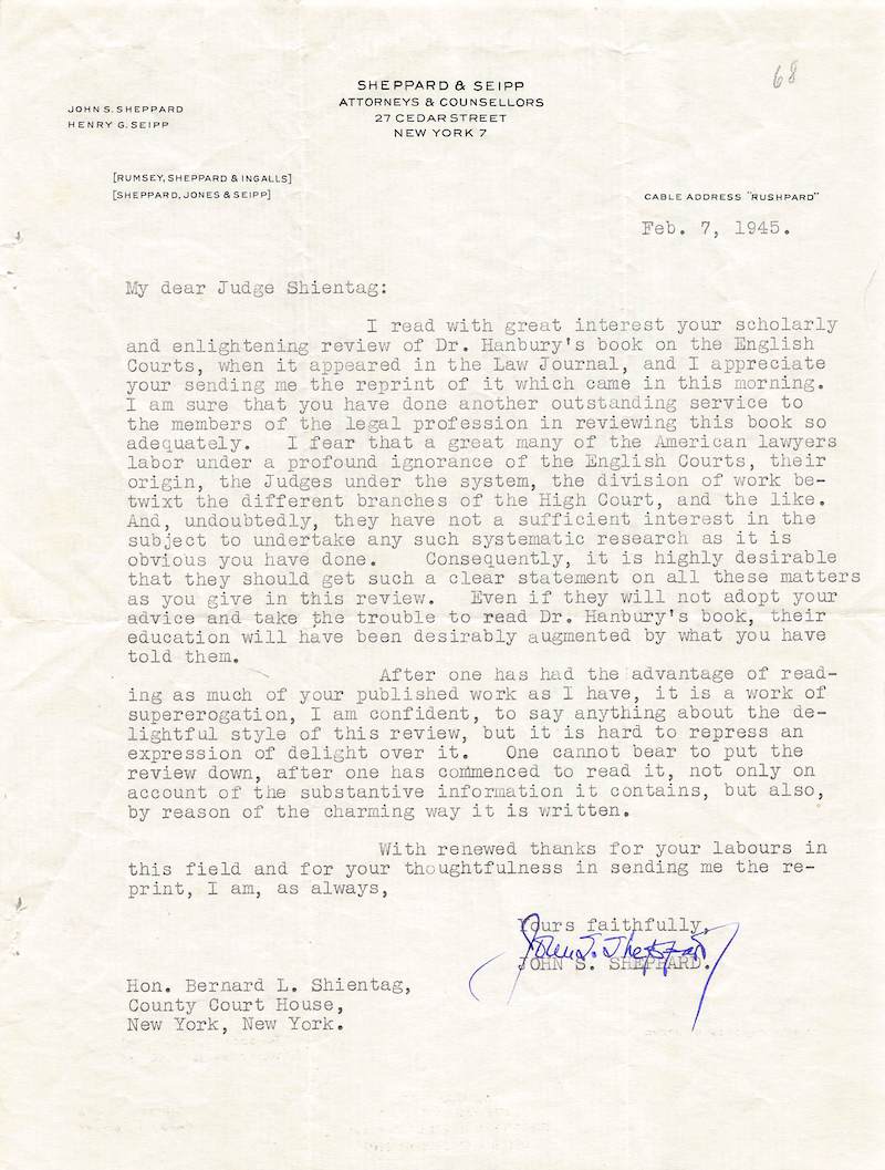 John Sheppard President Roosevelt Lawyer Autograph Signed Legal Letter 1945