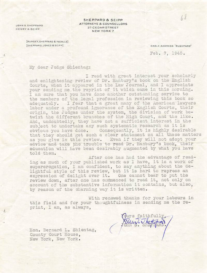 John Sheppard President Roosevelt Lawyer Autograph Signed Legal Letter 1945