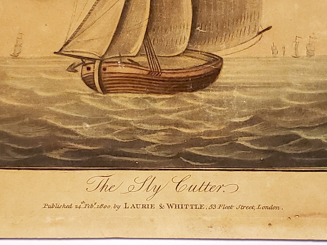 The Sly Cutter Clipper Ship Antique Hand Colored Nautical Engraving Print 1800