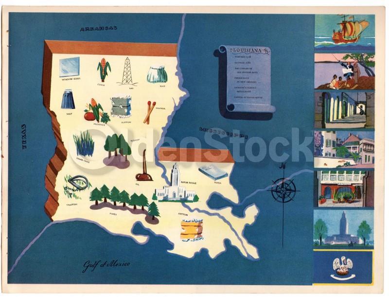 Louisiana State Vintage Graphic Art School Classroom Map of Louisiana 1939