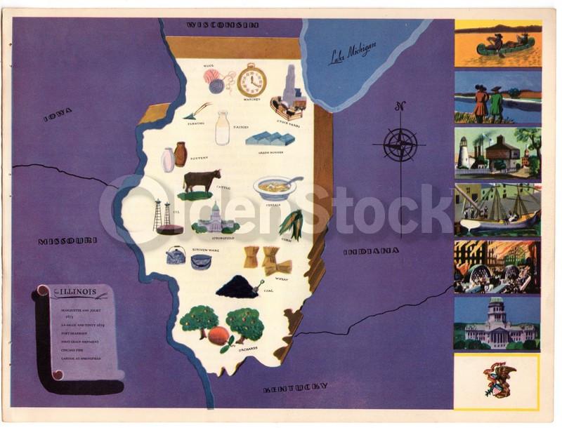 Illinois State Vintage Graphic Art Educational School Map of Illinois 1939