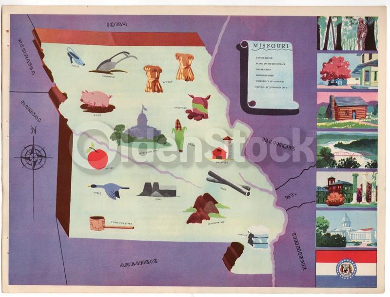 Missouri State Vintage Graphic Art School Classroom Map of Missouri 1939