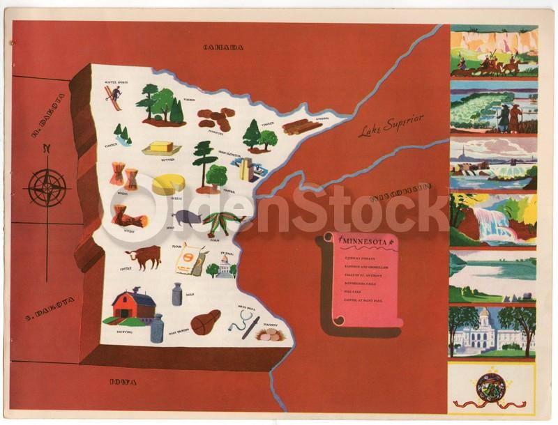 Minnesota State Vintage Graphic Art School Classroom Map of Minnesota 1939