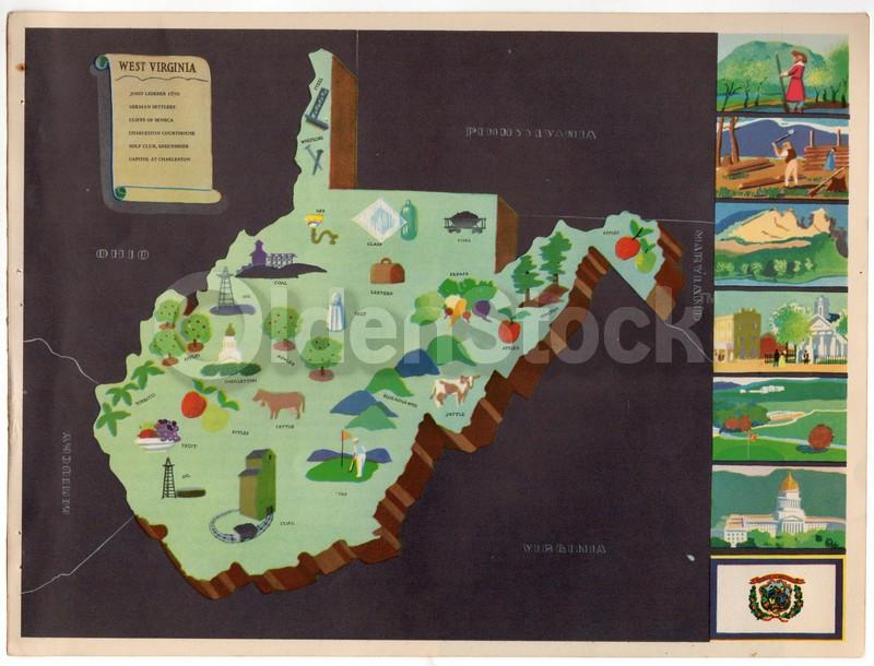 West Virginia State Vintage Graphic Art Illustrated Educational Map of West Virginia 1939