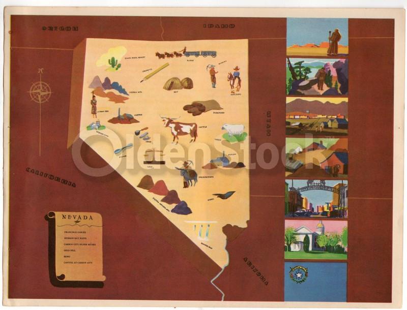 Nevada State Vintage Graphic Art School Classroom Map of Nevada 1939