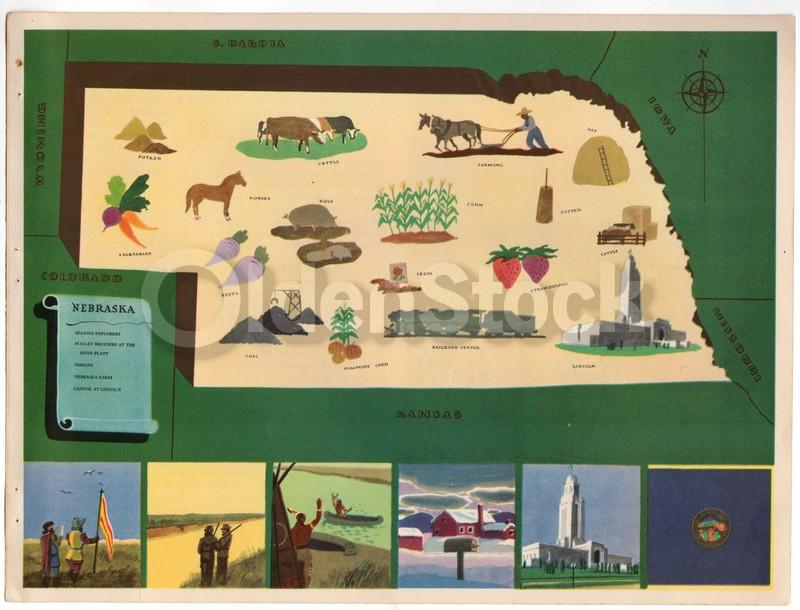 Nebraska State Vintage Graphic Art School Classroom Map of Nebraska 1939