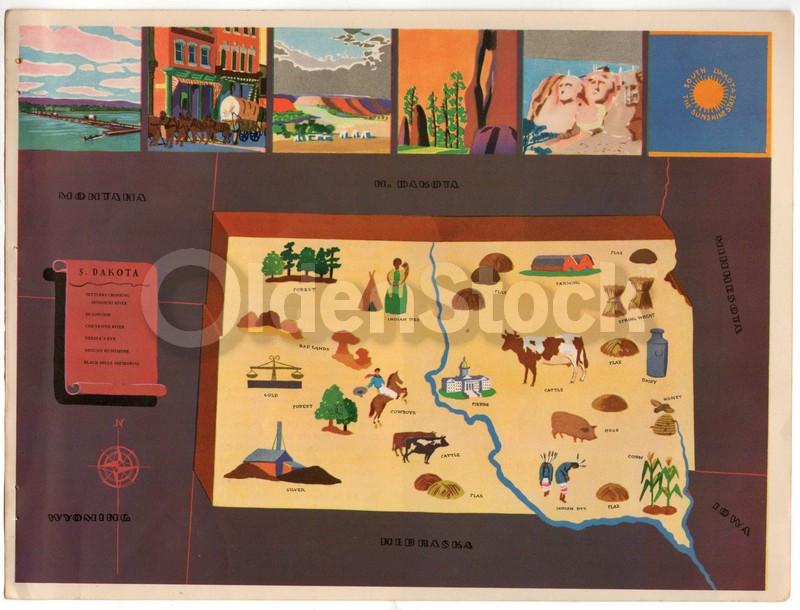 South Dakota State Vintage Graphic Art Educational School Map of South Dakota 1939