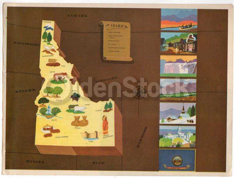 Idaho State Vintage Graphic Art Educational School Map of Idaho 1939