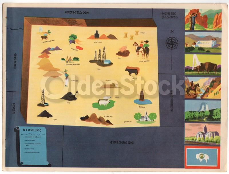 Wyoming State Antique Graphic Art Illustrated Educational School Map of Wyoming 1939