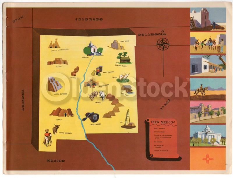 New Mexico State Vintage Graphic Art Illustrated School Map of New Mexico 1939