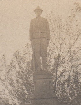 Cute Little Girl on Horseback American War Monument Antique Snapshot Photo