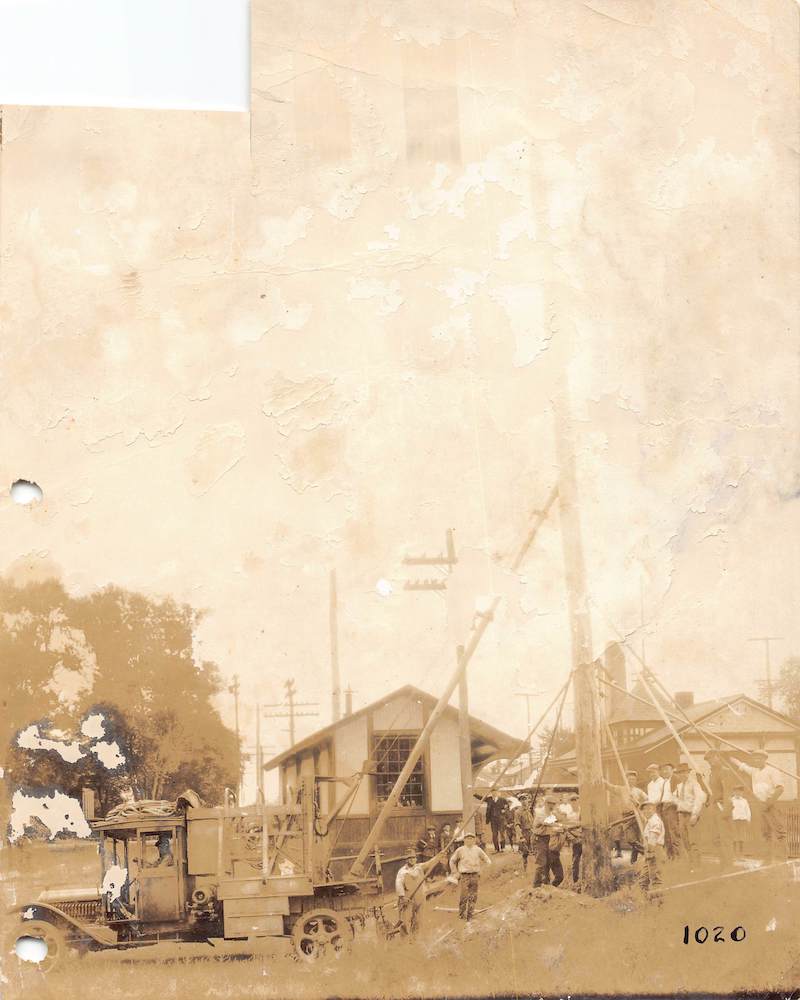 Early Telephone Pole Construction Crew Antique 1910s Occupational Photo