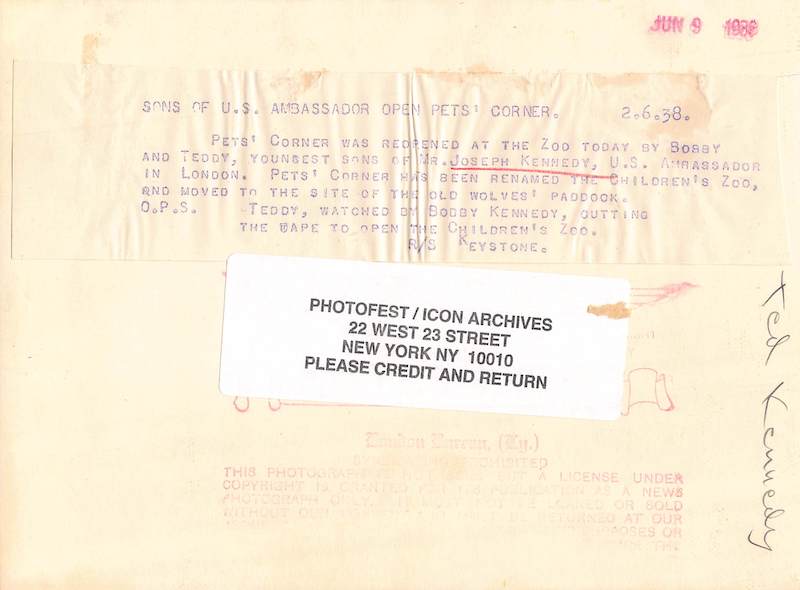 Bobby & Teddy Kennedy Boys at the London Zoo Vintage Political Press Photo 1938