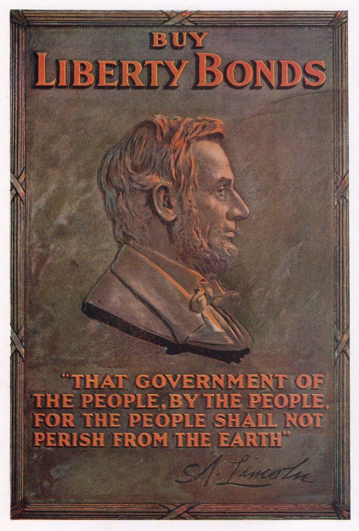 Abraham Lincoln Government by the People for the People Vintage WWI Patriotic Poster Print