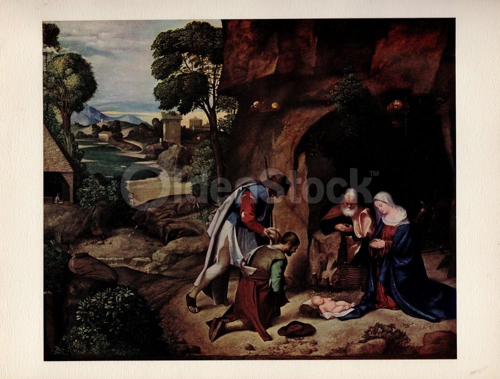 Adoration of the Shepherds Painting by Artist Giorgione Vintage Art Print