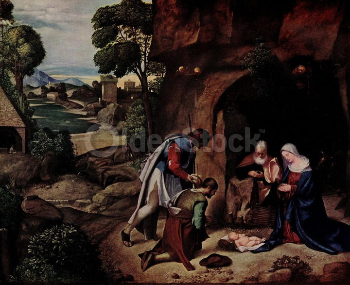 Adoration of the Shepherds Painting by Artist Giorgione Vintage Art Print