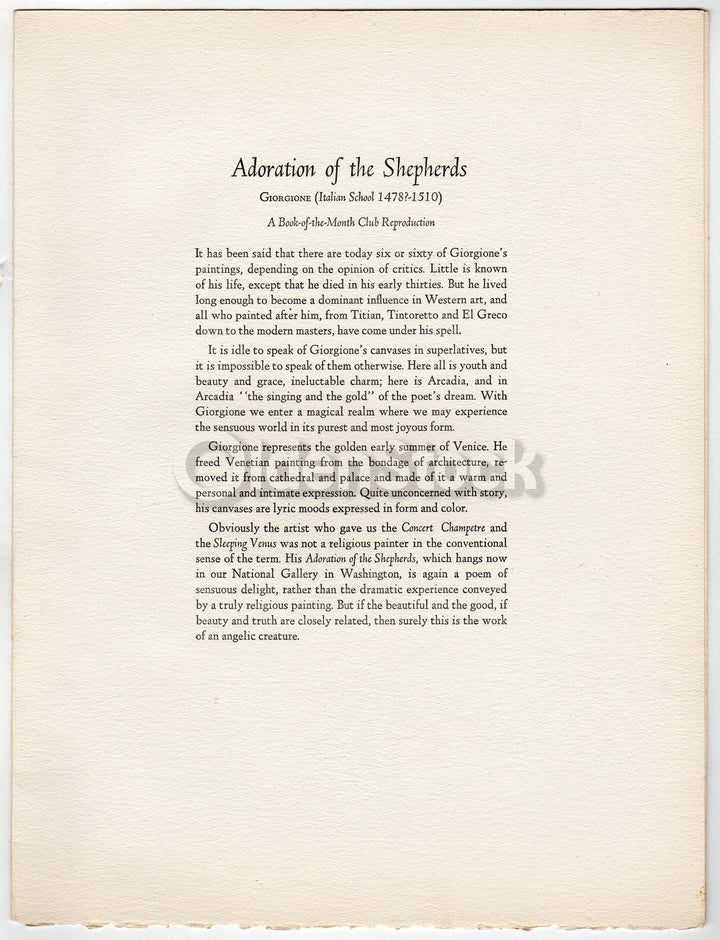 Adoration of the Shepherds Painting by Artist Giorgione Vintage Art Print