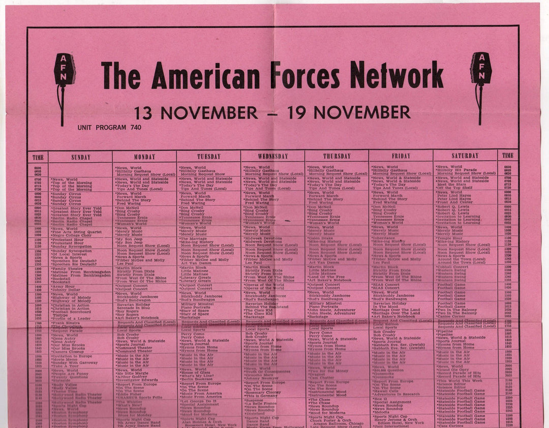 American Forces Network Original Korean War Radio Broadcast Schedule Poster 1955