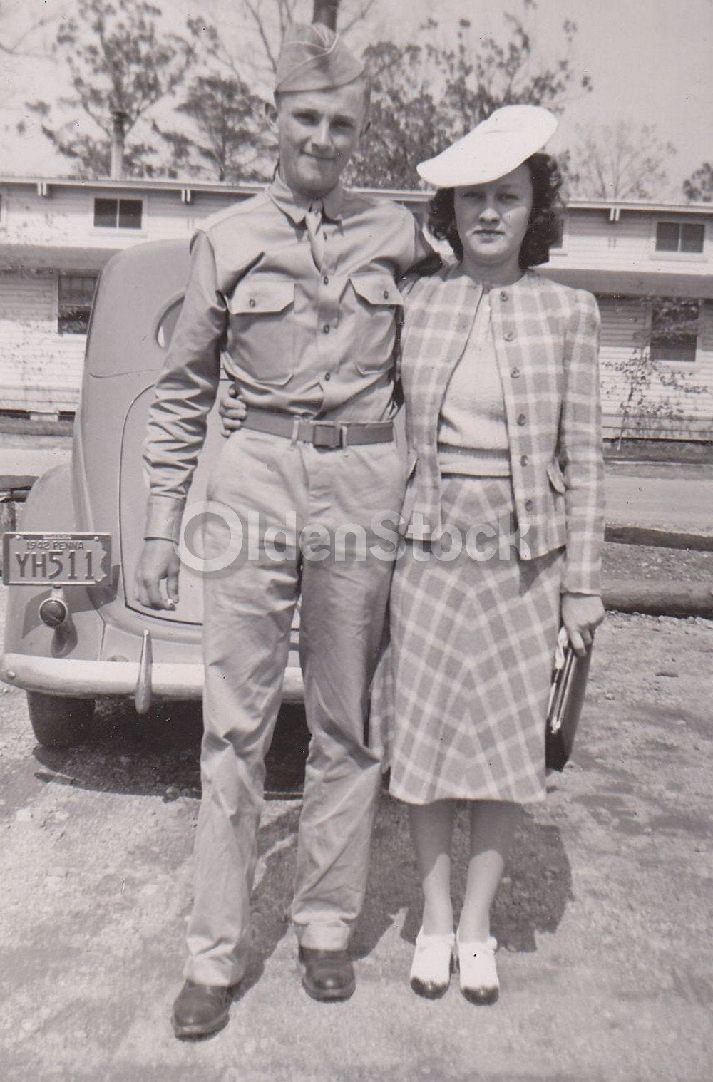 American GI & His Best Girl Posing Proud Vintage WWII Homefront Snapshot Photo