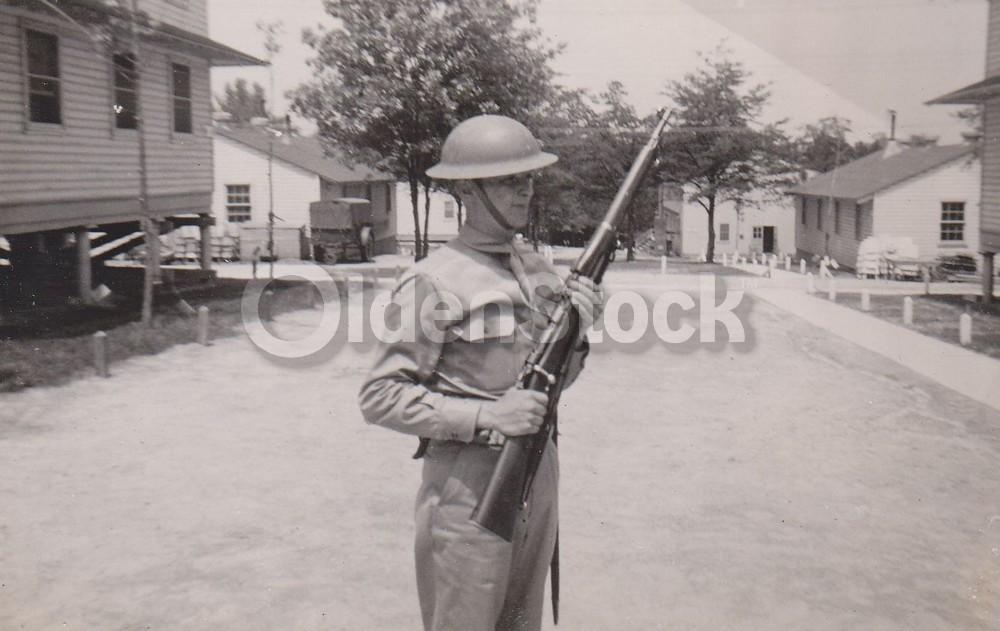 American GI at Attention in Fort Belvedere Virginia Vintage WWII Snapshot Photo