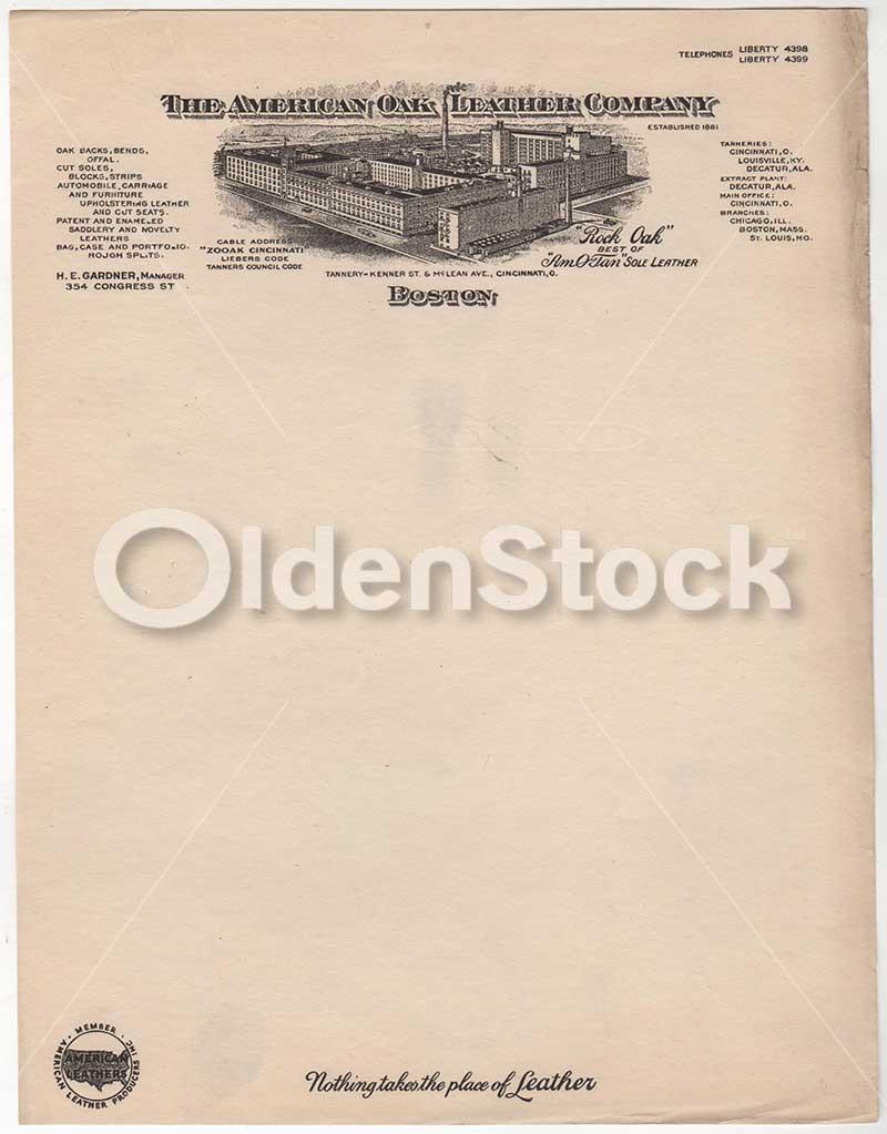 American Oak Leather Company Boston MA Antique Graphic Stationery Letterhead