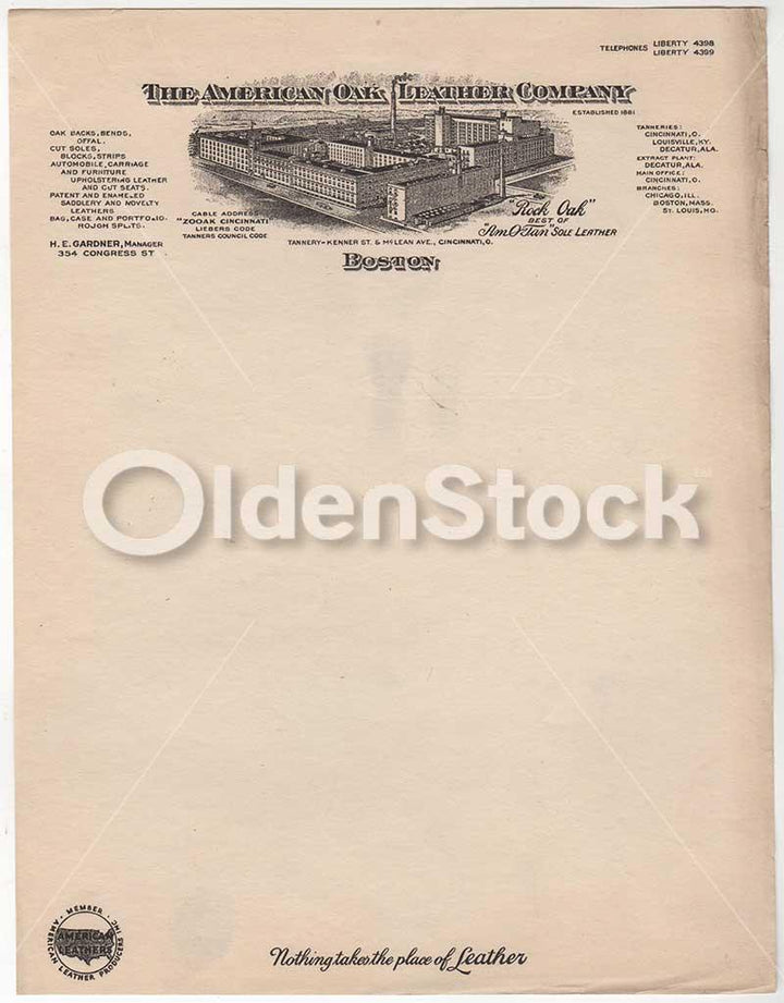 American Oak Leather Company Boston MA Antique Graphic Stationery Letterhead
