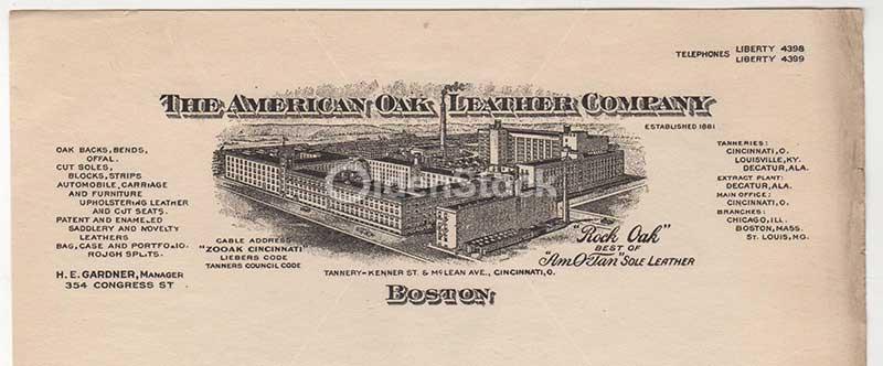 American Oak Leather Company Boston MA Antique Graphic Stationery Letterhead