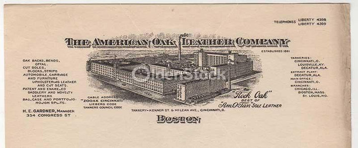 American Oak Leather Company Boston MA Antique Graphic Stationery Letterhead