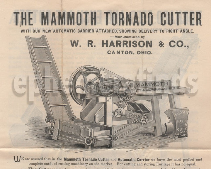 Mammoth Tornado Hay Cutter Canton OH Antique Graphic Advertising Broadside Flyer