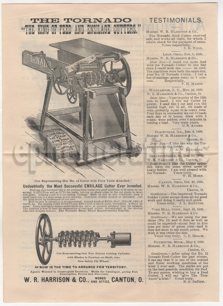 Mammoth Tornado Hay Cutter Canton OH Antique Graphic Advertising Broadside Flyer