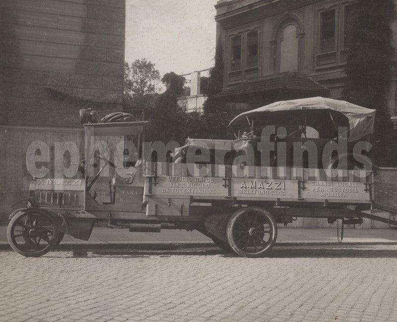 Angelo Mazzi Rome Italy Taxi Towing Moving Truck Antique Advertising Photo on Board