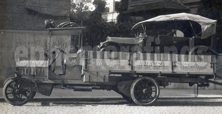 Angelo Mazzi Rome Italy Taxi Towing Moving Truck Antique Advertising Photo on Board