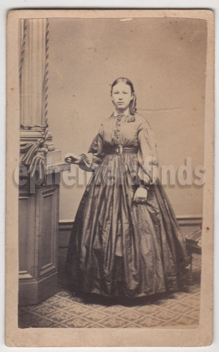 Civil War Era Beaver Dam Wisconsin Young Girl in Dress Antique CDV Photo Stamped