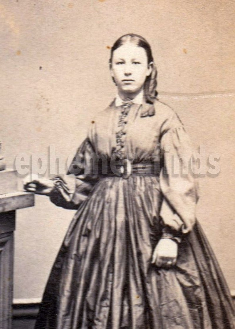Civil War Era Beaver Dam Wisconsin Young Girl in Dress Antique CDV Photo Stamped