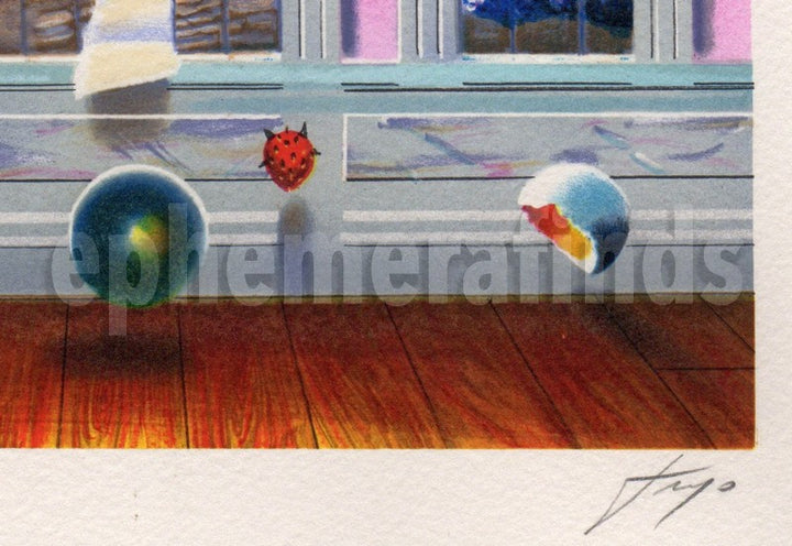 Ferjo Brazilian Surrealist Artist Vintage Signed "Red Room" Lithograph Art Print