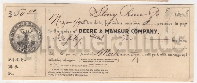 John Deere Mansur Moline Illinois Farm Tools Antique Graphic Advertising Letter 1893