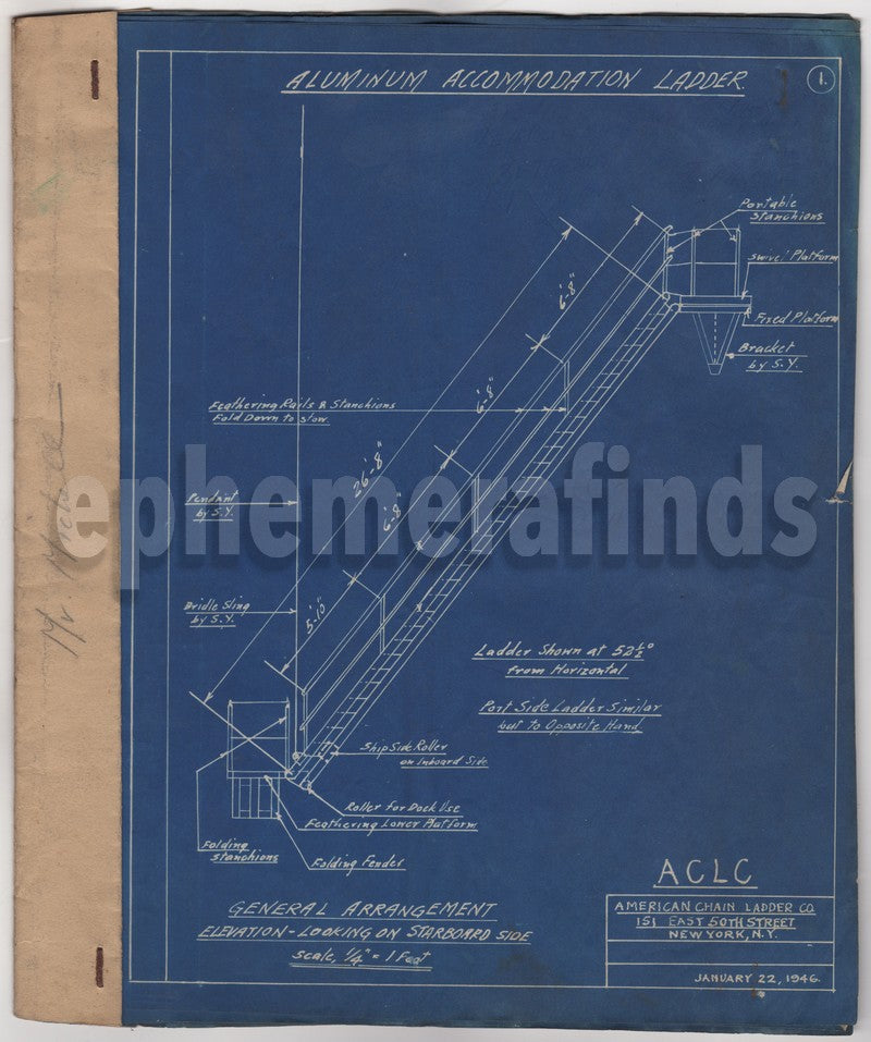 American Chain Ladder Company Original Patent Design Blueprints 1946