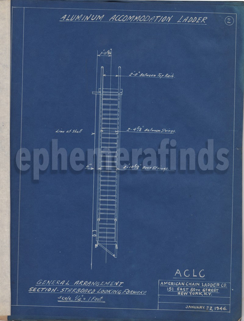 American Chain Ladder Company Original Patent Design Blueprints 1946